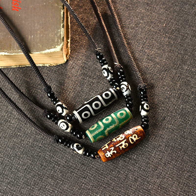 zensoullab Ethnic Style Tibetan Nine-Eyed Dzi Bead Agate Necklace for Men Versatile Sweater Chain New Chinese Style Women Retro Personality Accessories