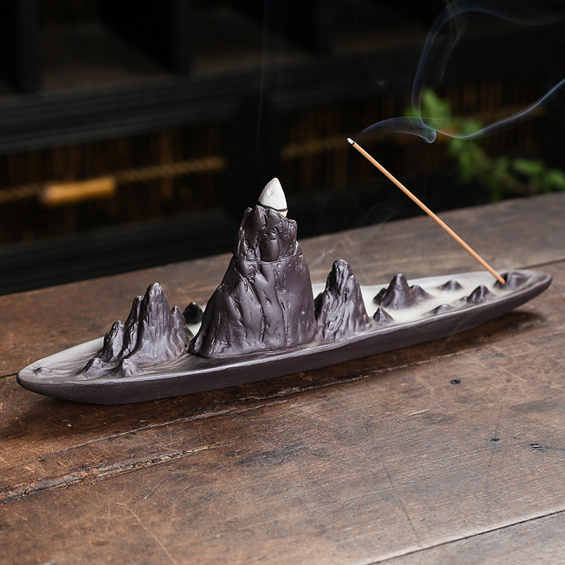 zensoullab Purple Clay Sandalwood Incense Burner Incense Holder Incense Stick Backflow Incense Burner Creative Mountain Water Backflow Incense Burner Home Decor