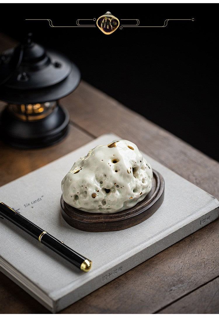 zensoullab Creative Ceramic Taihu Stone Small Incense Burner Home Indoor Aromatherapy Burner Zen Study Tea Room Incense Ornament Decoration