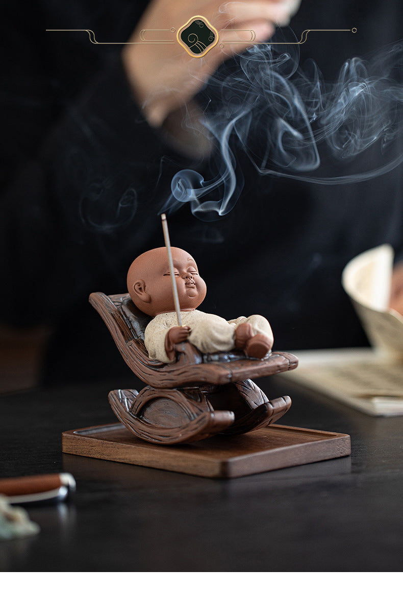 zensoullab Rocking Chair Little Monk Incense Burner Creative Incense Holder Zen Tea Room Aromatherapy Burner Ornament Incense Holder Craft