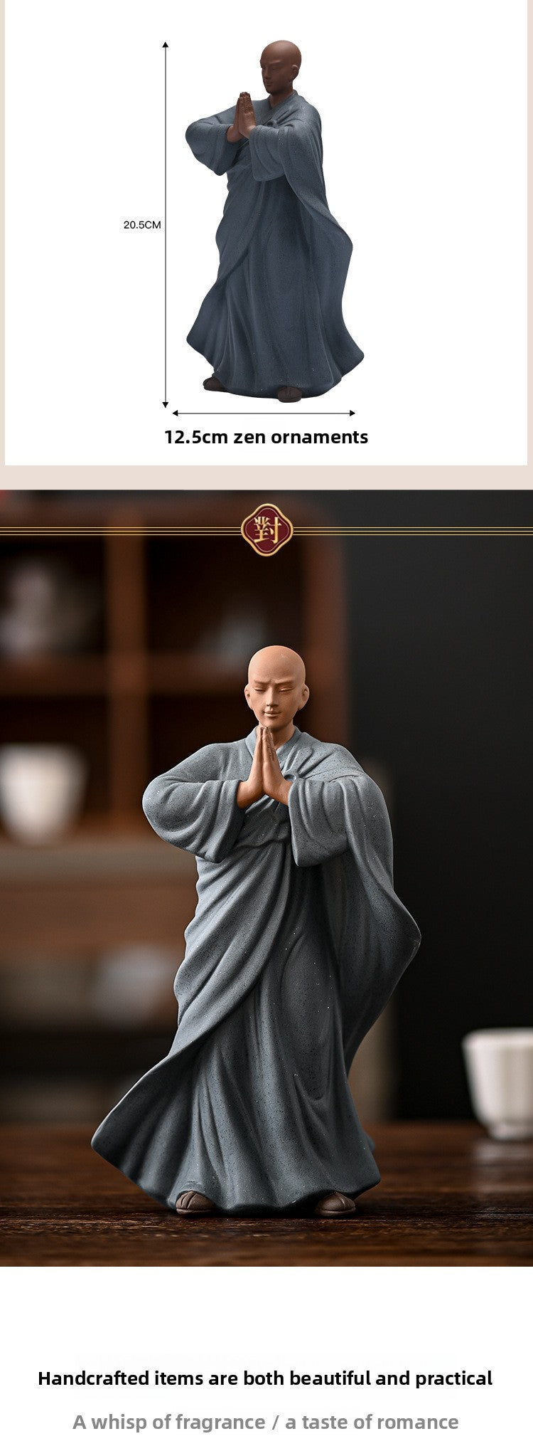 zensoullab New Chinese Style Purple Clay Little Monk Figurine Zen Ceramic Figure Living Room Tea Table Tea Pet Decoration Fish Tank Rockery Landscaping