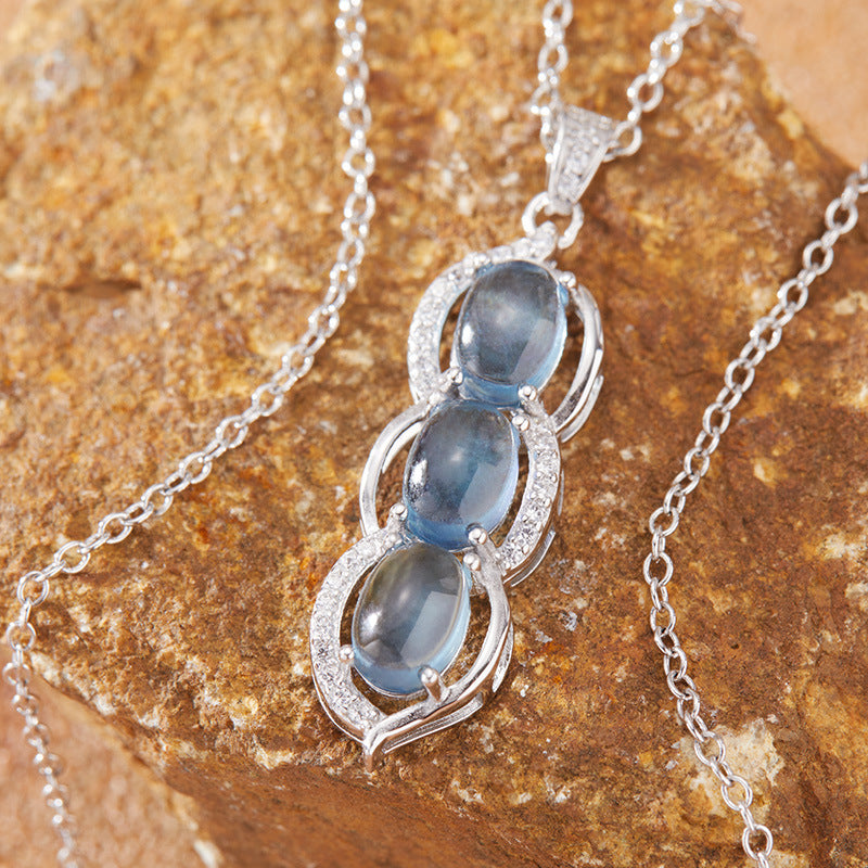 zensoullab Natural Gemstone Aquamarine Pendant Necklace for Women S925 Sterling Silver Inlaid Clavicle Chain