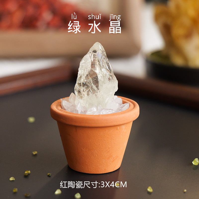 zensoullab Natural Crystal Raw Stone Mineral Pot Ornament Crystal Gemstone DIY Simulation Potted Plant Home Desktop Car Ornament