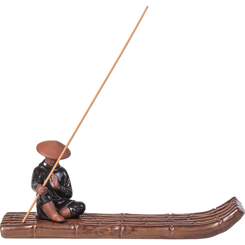 zensoullab Xie Ke Incense Burner for Home Indoor Sandalwood Agarwood Holder Zen Style Jiang Taigong Fishing Tea Room Ceramic Aromatherapy Burner Ornament