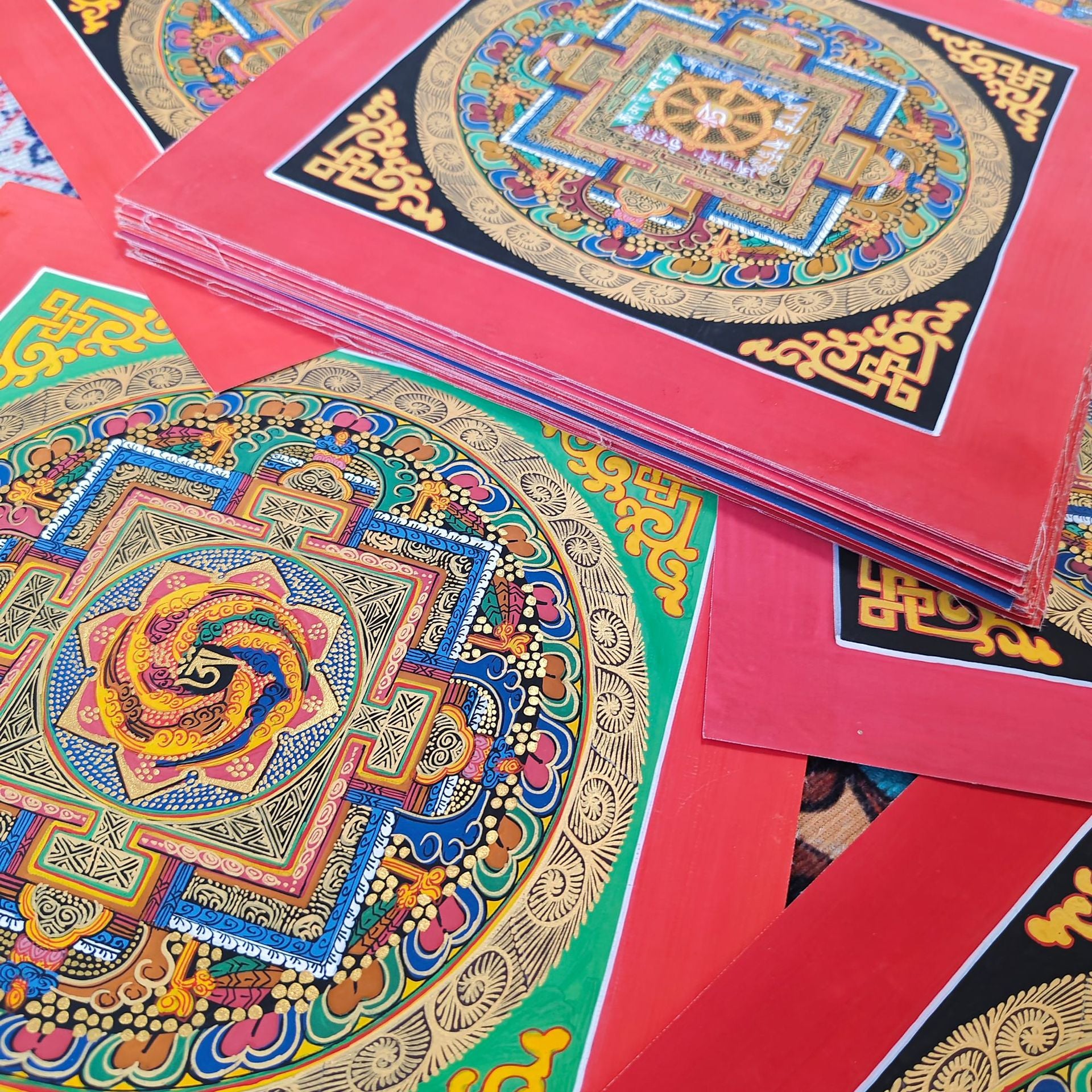 zensoullab Nepal Hand-painted Mandala Thangka Tibetan Six-Word Mantra Entrance Thangka Mandala Hanging Painting Decorative Painting Heart Wall Painting
