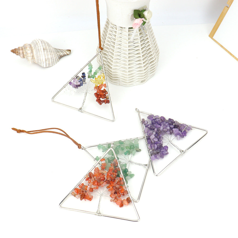 zensoullab Natural Raw Crystal Stone Gravel Christmas Tree Triangle Hanging Holiday Home Decoration