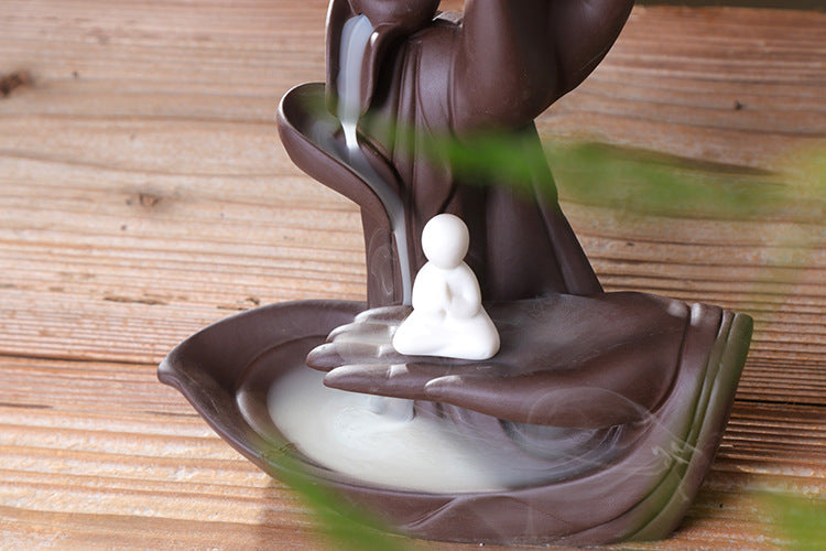 zensoullab Creative Backflow Incense Burner Home Purple Clay Flow Incense Burner Indoor Ornament Ceramic Buddha Hand Incense Burner Home Decor