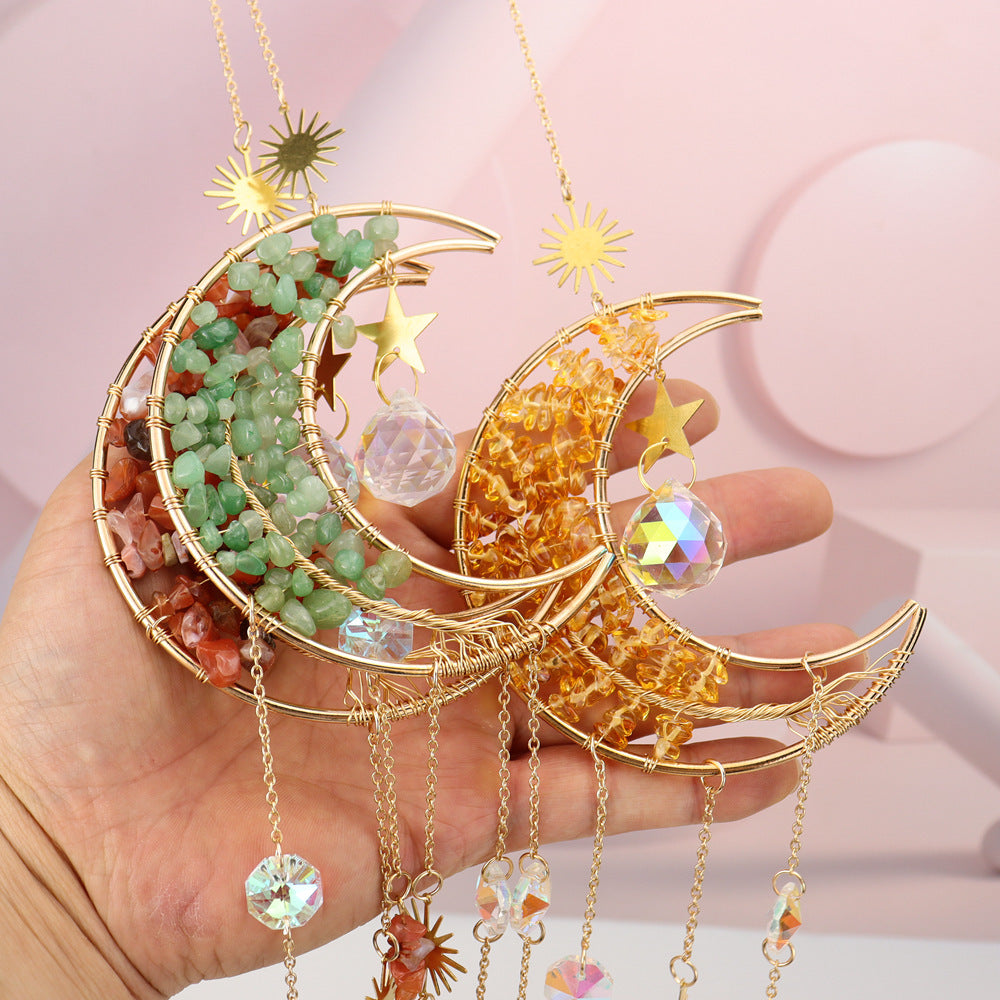 zensoullabsuncatcher Golden Moon Tree of Life Agate Slice Sun Catcher Sun Rainbow Window Decoration