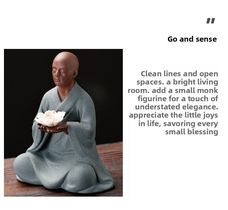 zensoullab Zen Ceramic Little Monk Desktop Decoration New Chinese Style Living Room Entrance Figure Soft Decoration Tea Table Tea Pet Premium Ornament