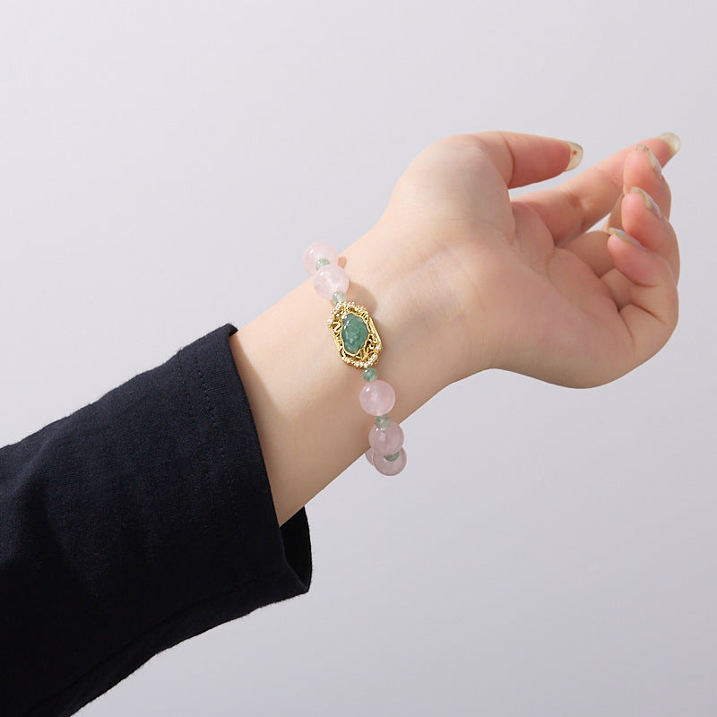 Zensoullab Natural 10mm Pink Crystal Bracelet Female Blue Water Jade Huapai Yunshuiyao New Chinese Bracelet
