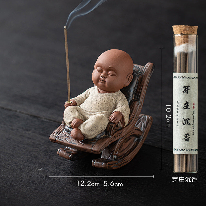 zensoullab Rocking Chair Little Monk Incense Burner Creative Incense Holder Zen Tea Room Aromatherapy Burner Ornament Incense Holder Craft