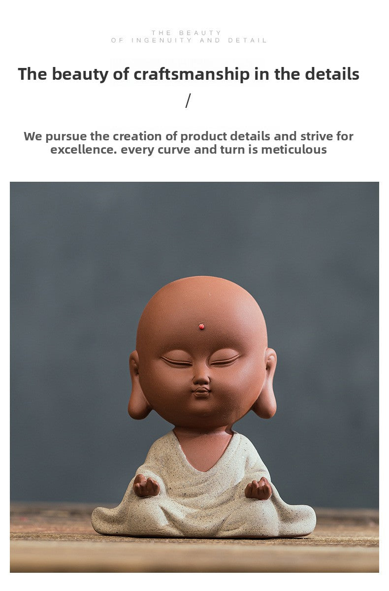 zensoullab Zen Style Yixing Clay Little Monk Tea Pet Tea Tray Tea Room Ornament Craft Figure Creative Space Decoration