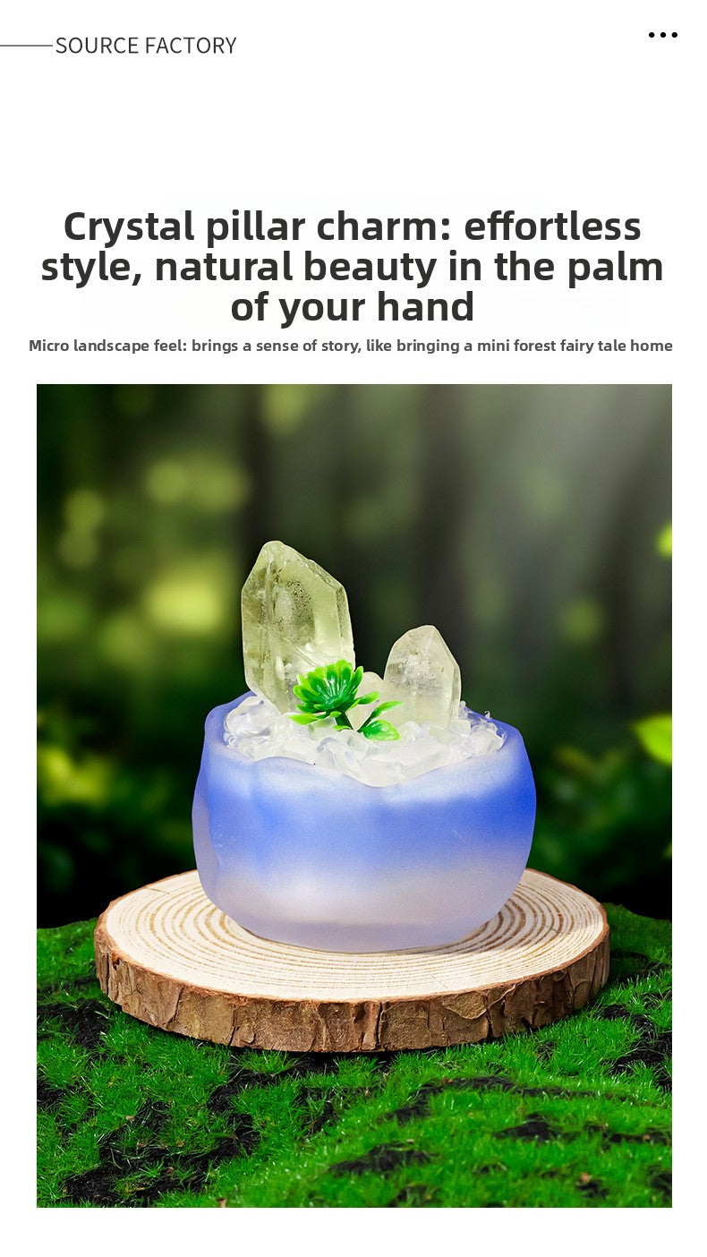 zensoullab Natural White Crystal Cluster Potted Yellow Crystal Single Crystal Crystal Column Tea Cup Micro Landscape Home Desktop Ornament