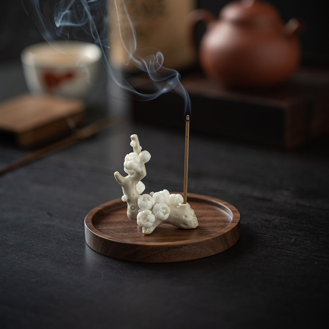 zensoullab Zen Ceramic Plum Blossom Incense Holder Creative Incense Stand Incense Tray Incense Burner Tea Room Study Atmosphere Decor Incense Burner