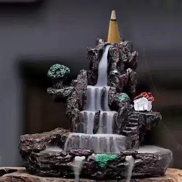 zensoullab Large Creative Resin Small Backflow Incense Burner Mountain Water Flow Sandalwood Agarwood Incense Burner Indoor Home Decoration