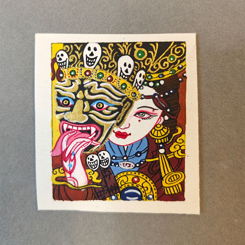 zensoullab Nepal Hand-painted Female God of Wealth Thangka Zaka Ram Past and Present Life Tibetan God of Wealth Small Thangka Gawu Box Pendant