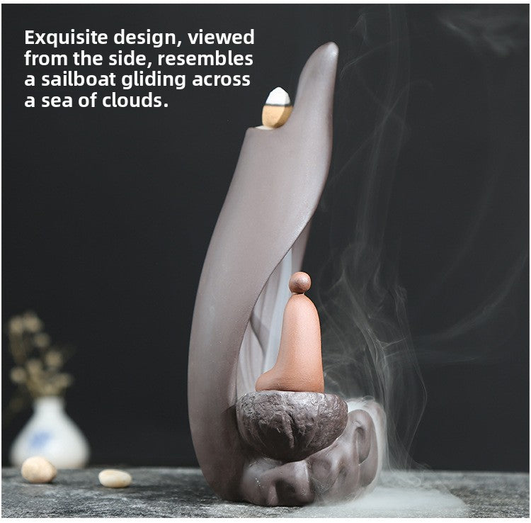 zensoullab Creative Purple Clay Backflow Incense Burner Home Sandalwood Coil Incense Burner for Worship Ceramic Living Room Incense Burner Tea Ceremony Buddhist Supplies