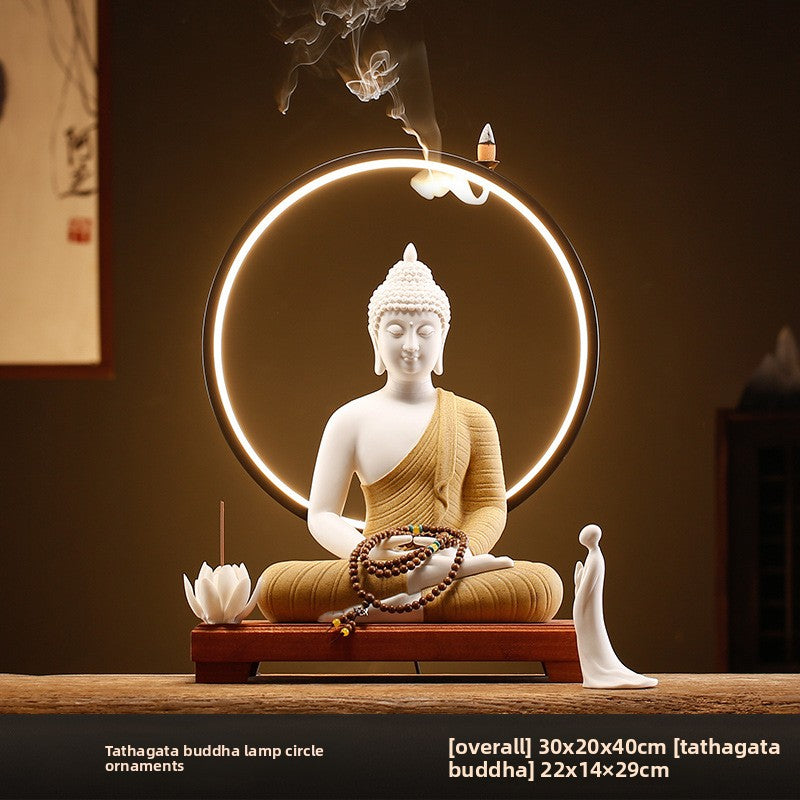 zensoullab Zen New Chinese Style Shakyamuni Buddha Lamp Circle Ornament Creative Home Interior Decoration Living Room Entrance Worship