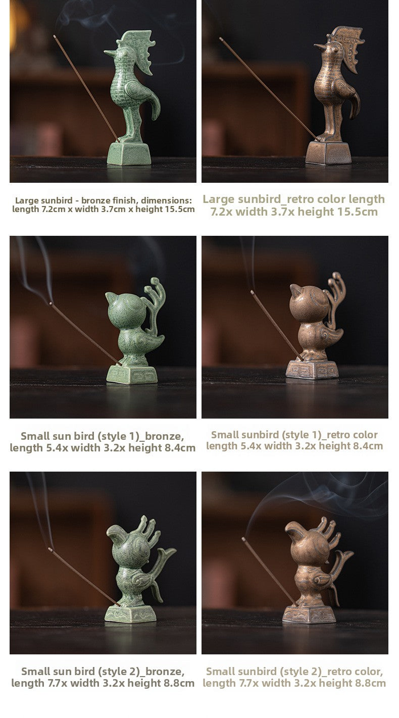 zensoullab Cultural and Creative Handicraft Ceramic Sanxingdui Sun Bird Incense Burner Incense Holder Incense Stick Holder Incense Ceremony Ornament Creative Gift Aromatherapy Burner