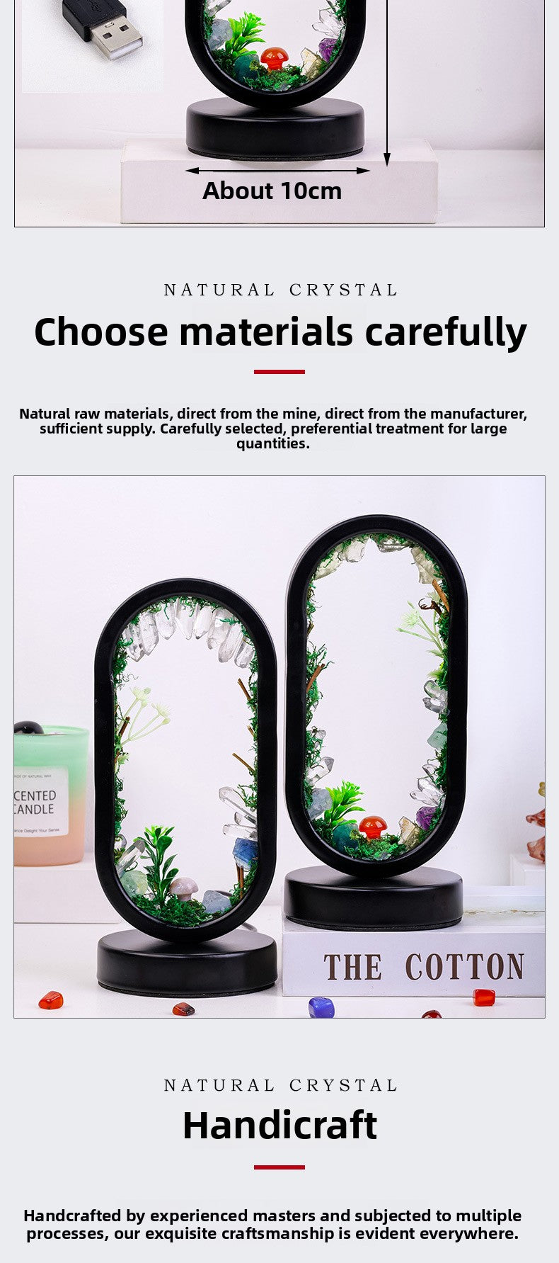 zensoullab Natural Crystal Raw Stone Oval Forest Mushroom Lamp Home Decoration Atmosphere Night Light Bedside Lamp Ornament