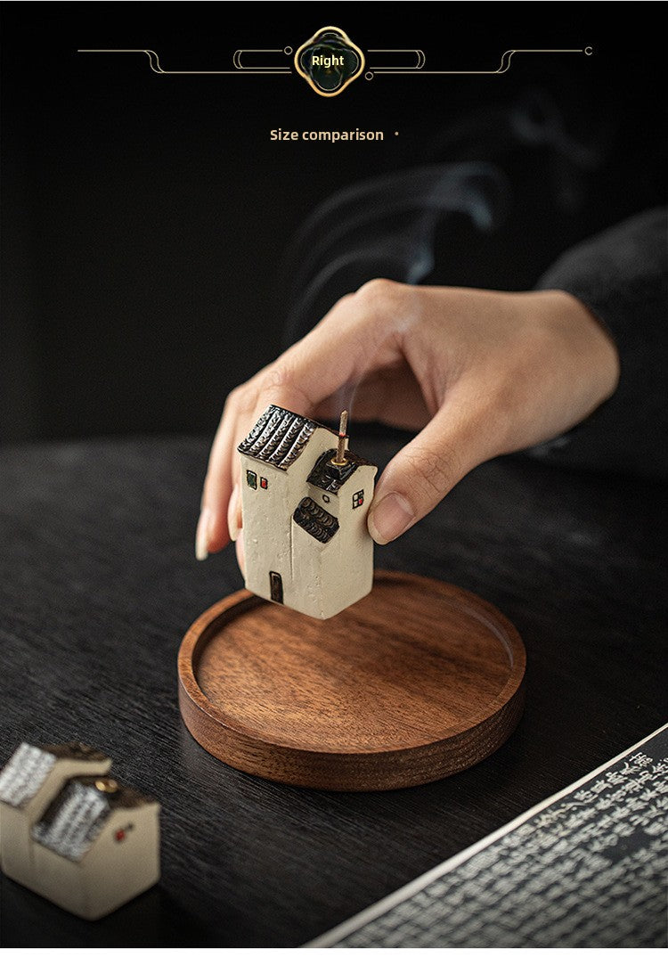 zensoullab Jiangnan Style Ceramic Mini Small House Incense Socket Zen Tea Room Tea Table Ancient Style Small Incense Burner Incense Holder Ornament