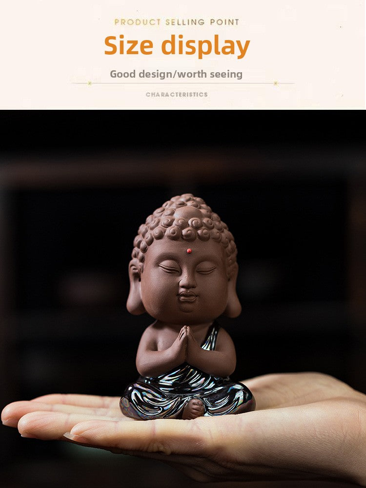 zensoullab Premium Ceramic Small Buddha Statue Home Decor Purple Clay Tathagata Tea Pet Tea Room Living Room Entrance Car Mounting Ornament