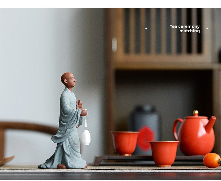 zensoullab Purple Clay Zen Buddhist Little Monk Figurine Creative Ceramic Character Home Living Room Tea Room Tea Pet Desktop Decoration