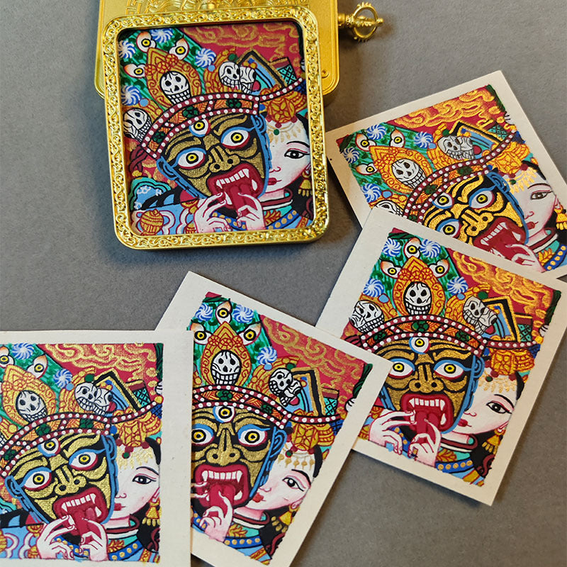 zensoullab Nepal Hand-painted Female God of Wealth Zaki Ram Past and Present Life Thangka Tibetan God of Wealth Small Thangka Gawu Box Pendant