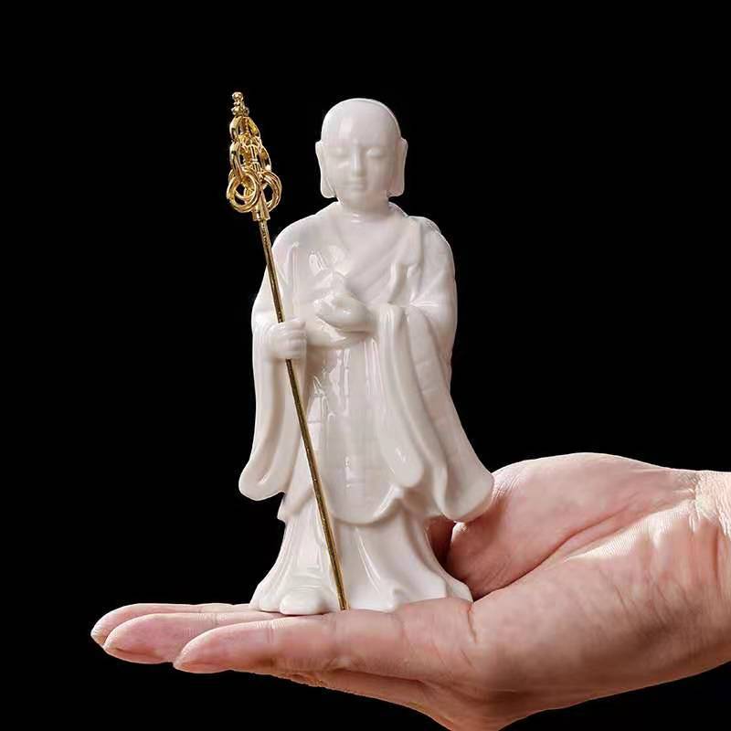 zensoullab Dehua White Porcelain Ksitigarbha Bodhisattva New Chinese Style Buddha Hall Entrance Ceramic Buddha Statue Craft Home Living Room Ornament