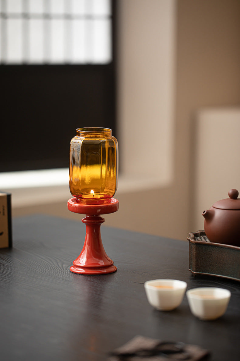 zensoullab Forbidden City Red Ming Qing Candle Holder Glass Chinese Zen Ornament Antique Tea Room Home Atmosphere Lamp Ceramic Tea Ceremony Accessories
