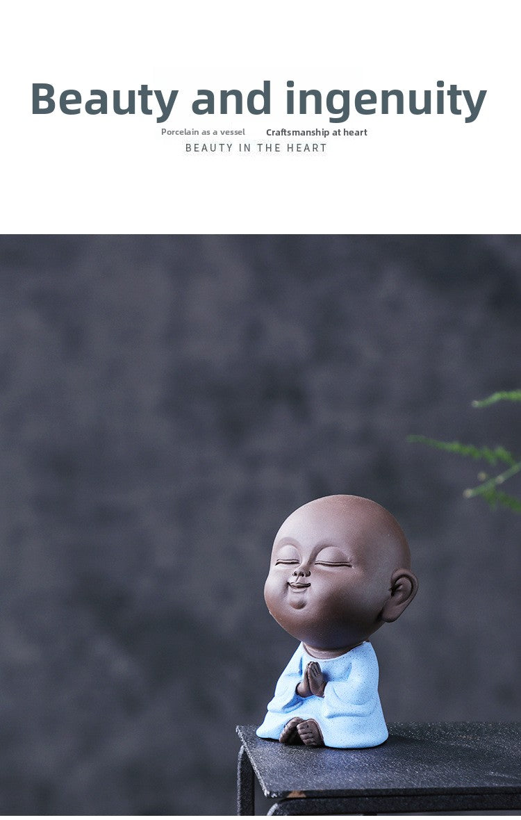 zensoullab Premium Yixing Zisha Cute Little Monk Tea Pet Tea Play Tea Tray Accessories Ceramic Little Sha Mi Bonsai Zen Ornament