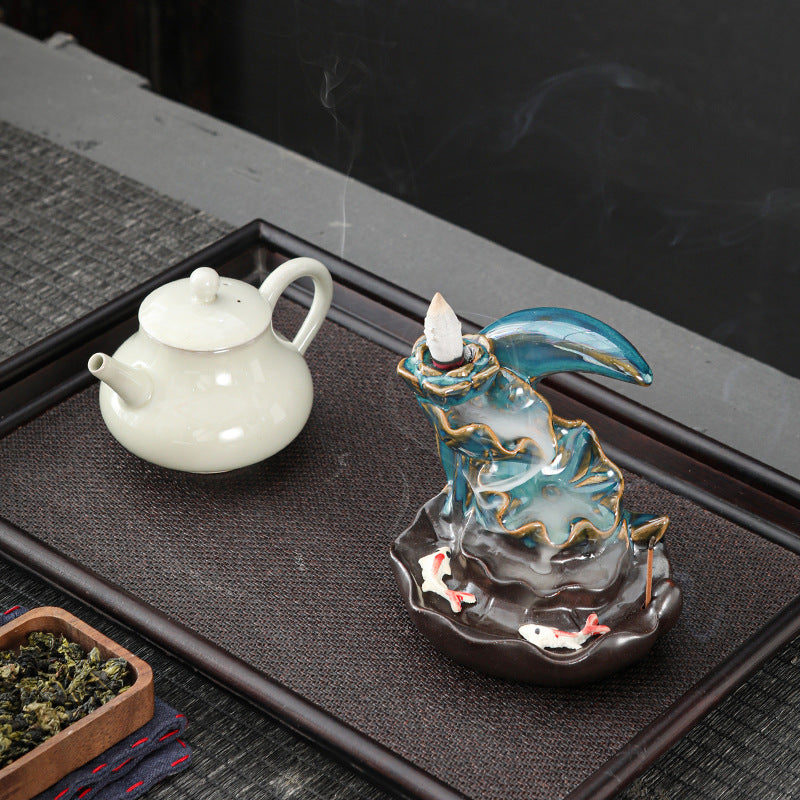 zensoullab Backflow Incense Burner Creative Home Decor Ceramic Burner Craft Zen Double Fish Backflow Sandalwood Ornament