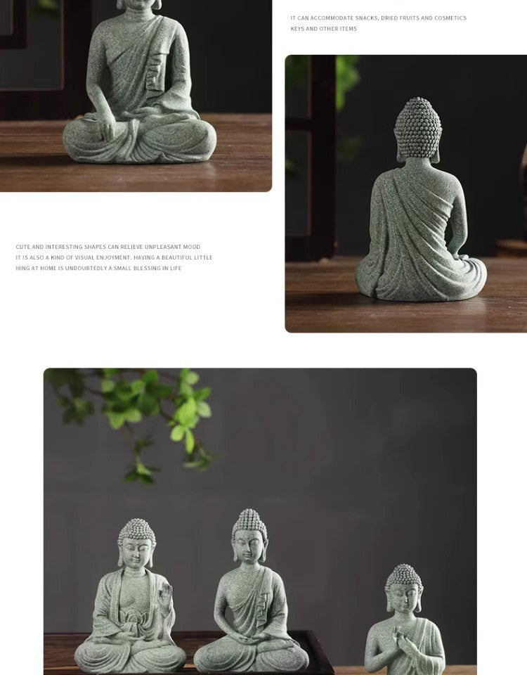 zensoullab Green Sandstone Buddha Statue Ornament Micro Landscape Fish Tank Landscaping Rockery Bonsai Living Room Zen Tea Tabletop Stone Small Sitting Buddha