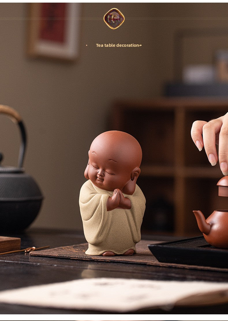 zensoullab New Chinese Style Ceramic Zen Little Monk Premium Desktop Ornament Creative Home Fish Tank Landscaping Tea Pet Decoration