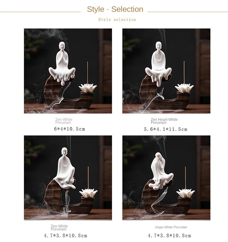 zensoullab Creative Backflow Incense Burner Home Aromatherapy Burner Ceramic Ornament Sandalwood Incense Holder Guanyin Buddha Statue Zen Living Room Decoration