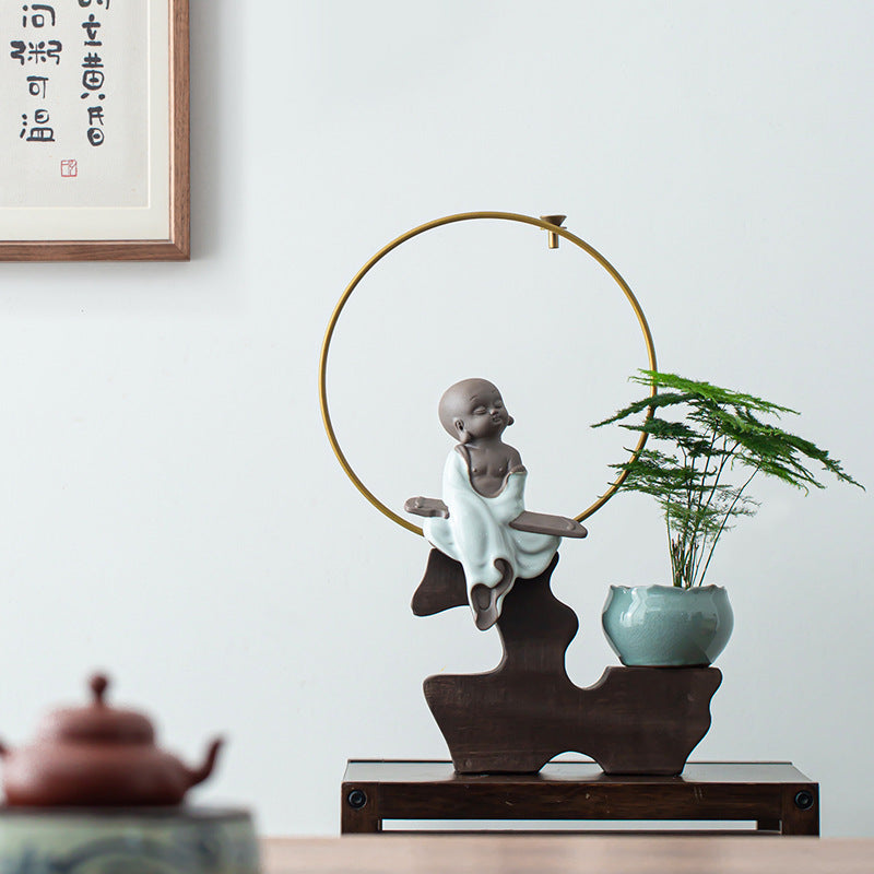 zensoullab Zen Style Backflow Incense Burner Ornament Sha Mi Monk Chinese Style Home Living Room Office Potted Incense Burner Gift