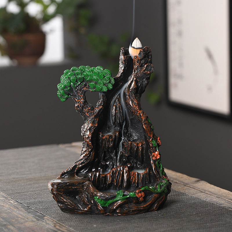 Zensoullab Resin Carving High Mountain Flowing Water Backflow Agarwood Stove Home Indoor Zen Sandalwood Incense Burner Tea Ceremony Decoration Zen Incense Burner