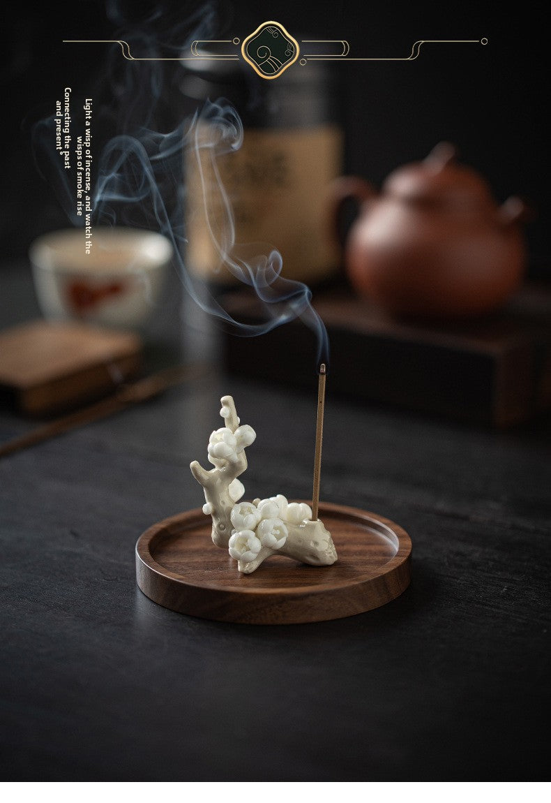 zensoullab Zen Ceramic Plum Blossom Incense Holder Creative Incense Stand Incense Tray Incense Burner Tea Room Study Atmosphere Decor Incense Burner