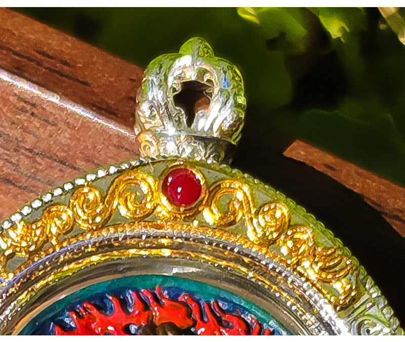 zensoullab Rubbing Thangka Hand-painted 3D Black God of Wealth Tibetan Painted Buddha Small Thangka Buddha Amulet Tibetan Silver Pendant Necklace for Men and Women