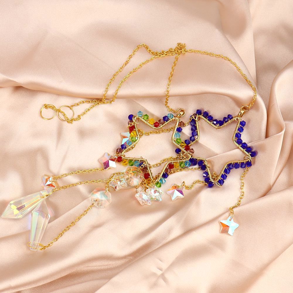 zensoullab Handmade Silk-wrapped Moon Star Crystal Sun Catcher Curtain Hanging Ornament Garden Decoration