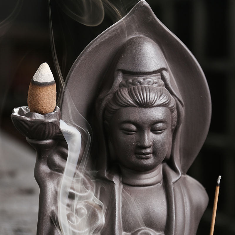 Purple Clay Backflow Incense Burner Creative Guanyin Sandalwood Agarwood Backflow Incense Burner Home Craft Ornament