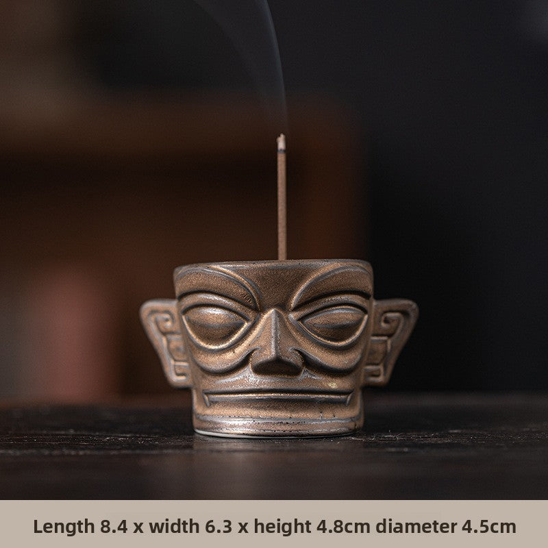 zensoullab Chinese Retro Cultural Creative Sanxingdui Bronze Long Eyes Mask Incense Holder Aromatherapy Burner Home Indoor Ceramic Incense Burner