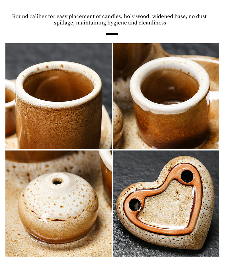 Sacred Wood Sage Holder Ins Creative Simple Incense Tray Aromatherapy Burner Heart Ceramic American Style Decoration Incense Insert Tray