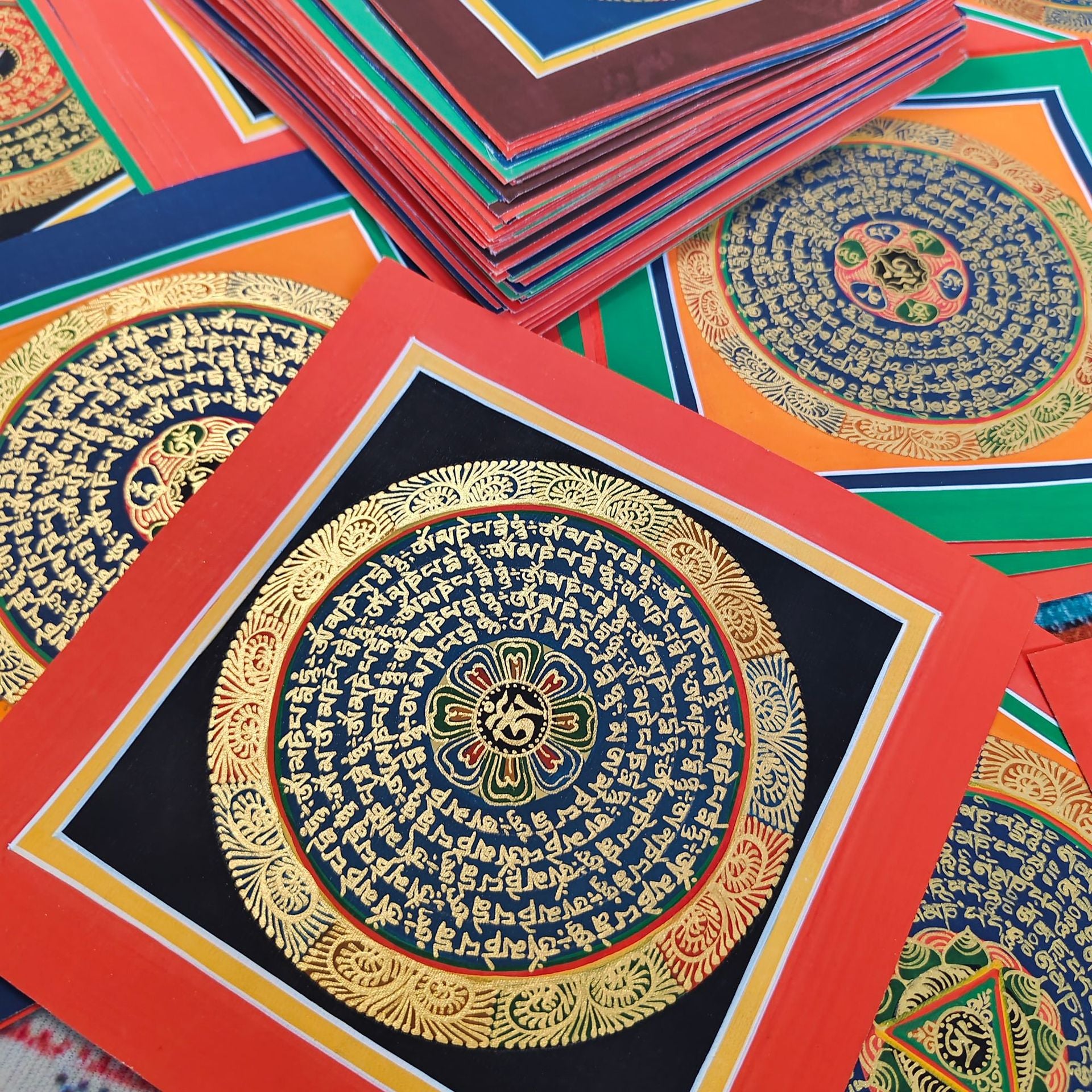 zensoullab Nepal Hand-painted Thangka Six-Word Mantra Tibetan Sutra Thangka Mandala Living Room Entrance Decoration Hanging Painting