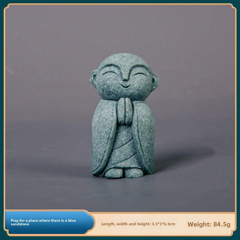 zensoullab Green Sand Stone Japanese Style Little Monk Home Aromatherapy Decoration Kyoto Kanzan Shape Fish Tank Aquarium Bonsai Matching Ornament