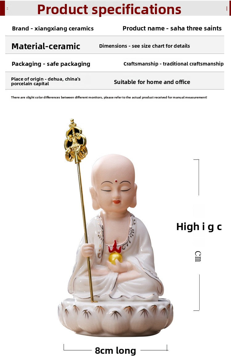 zensoullab Ceramic Saha Western Three Saints Home Worship Guanyin Bodhisattva Shakyamuni Buddha Ksitigarbha Buddha Statue Home Decor