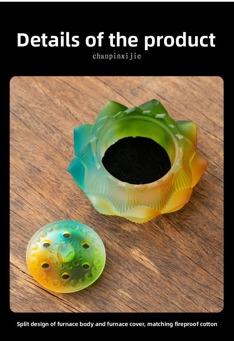 zensoullab Glass Incense Burner Ancient Method Lotus Seven-Color Coil Incense Sandalwood Agarwood True Incense Home Use Incense Holder New Chinese Style Ornament