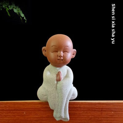 zensoullab Mini Cute Purple Clay Little Monk Tea Pet Ceramic Four Little Sha Mi Succulent Plant Decoration Creative Home Ornament