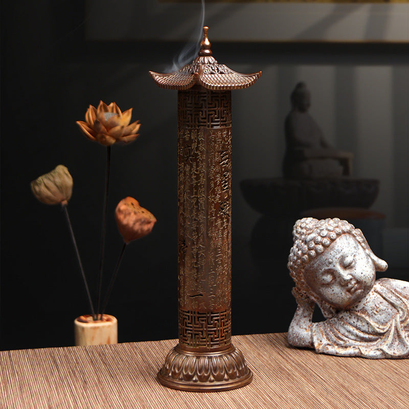 zensoullab Heart Sutra Dome Cylinder Vertical Incense Burner Indoor Home Zen Incense Tea Ceremony Ornament 21cm Sandalwood Incense Burner
