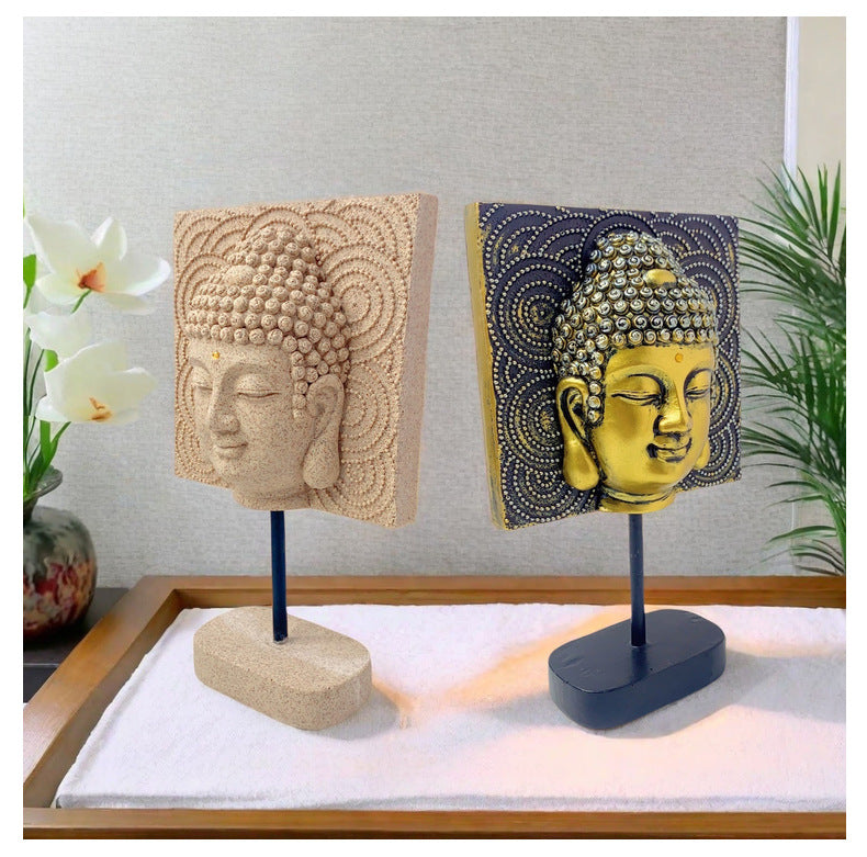 zensoullab New Chinese Style Buddha Statue Ornament Resin Painted Gold-Plated Small Buddha Statue Retro Zen Buddha Head Home Tea Room Decoration